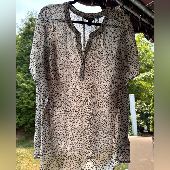 Chaps 1x sheer polyester blouse in olive and white. New with no tag. - Picture 1 of 5